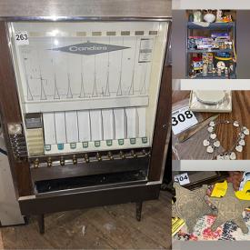 MaxSold Auction: This online auction features cabinet contents, three shelves of vintage items, vintage candy machine, corner desk, baskets and vintage tools, steins, records and much more!