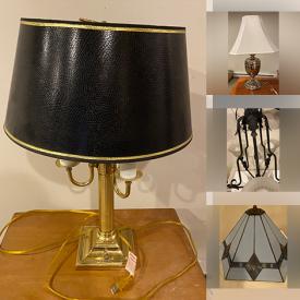 MaxSold Auction: This online auction features items such as Paintings, Lake Photos, Brass lamps, Silver lamps, Chandelier Black Mats, Tiffany Chandeliers, Victorian Wall Sconces, mirrors,  Frames, Tables, Book Shelves and much more!