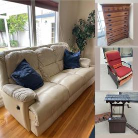 MaxSold Auction: This online auction features furniture such as slipper chair, TV stand, lighted china cabinet, wood dining table and leather recliner couch, framed wall art, glassware, home decor, lamps, HP computer accessories, power tools and much more!