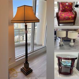 MaxSold Auction: This online auction features David Francis sofa & armchairs, end tables, table & floor lamps, desk, bike, TV, beauty appliances and much more!