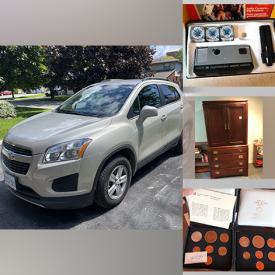 MaxSold Auction: This online auction features cabinets, dresser, bookcase, flatware, kitchen appliances such as toaster oven, blender, office supplies, Canadian coins, 2014 Chevrolet Trax LT, leaf blower, lawn mower, yard tools and much more!