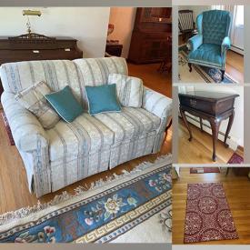 MaxSold Auction: This online auction features Loveseat, Couch, Chair, Table, Mirror, Rugs, Lamps, End Tables, Doll, Vases, Punch Bowl Set, Wall Art, Table Linens, Drop Leaf Server, Curio Cabinet, Bathroom Décor, File Cabinets, Nightstands, Wicker Trunk, Waste Basket, Tallboy Dresser, TV Stand and much more!