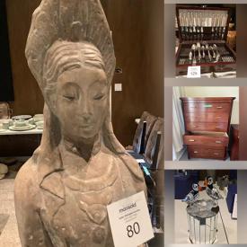 MaxSold Auction: This online auction features items like carvings, figurines, collectibles, glassware, china set, TV, coat, home decors, statues, tables, bookshelf, chairs, mirrors, costume jewelry, doll figures, records, Christmas decors, flatware, coins, medals, framed art, rugs and much more!