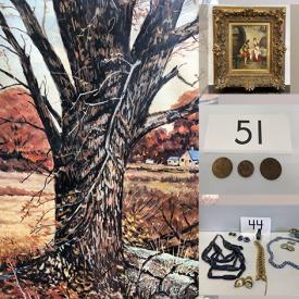 MaxSold Auction: This online auction features oil paintings, watercolour paintings, prints, etching, costume jewelry, vintage Masonic lapel pins & badges, vintage commemorative tokens and much more!
