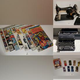 MaxSold Auction: This online auction features soccer shoes, vintage Singer magic press, wall art, Remington typewriter, metal figurines, croquet, silverware, handcrafted mask, Dan Walsh caricature, antique silver plate, comic books, Hot Wheels and much more!