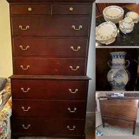 MaxSold Auction: This online auction features various items such as bedroom set, bed frame, marble desk, tables, dinner/salad plates, royal Worcester, blue soup tureen, china pitcher, ginger jar, platter, armchair, wooden chair, sideboard, antique chest, mirror, treadmill, lamps, Chinese cabinet and more!