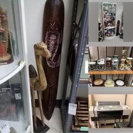 MaxSold Auction: This online auction features a shelving unit, computer desk, shelving unit, posters, prints, boxes, Coca-Cola jars, figurines, frames, Epson stylus printer, hardware, power tools, framing mat boards, framing material, frames and much more!