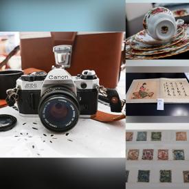 MaxSold Auction: This online auction features vintage items such as horoscope medallions, sake set, teapot, jewelry box, jewelry, and coins, stamps, computer accessories, printer, office supplies, collector plates, DVDs, toys, sports equipment, air hockey, camera, and much more!