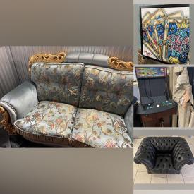 MaxSold Auction: This online auction features various items such as a love seat, paintings, gas lamp, antique luggage, leather couch, wall clock, plated couch, bronze statue, royal chairs, nightstands, workout machines, tables, compass lamp, binoculars, entertainment stand, arcade game, luxury chairs and much more!