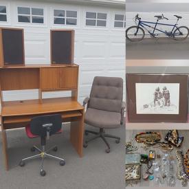 MaxSold Auction: This online auction features military memorabilia, Royal Doulton, signed art, furniture such as wooden chairs, office desk, coffee table and folding table, lamps, Supercycle bike, fishing gear, vintage toys, books, vintage jewelry, DVDs, vinyl albums and much more!