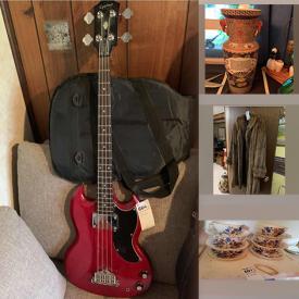 MaxSold Auction: This online auction features a TV stand, table, kids rocker, Chinas, crystal wine glasses, mini tea set, fondue pot, cast iron stove decor, lamps, light fixtures, guitars, lawn mower, tools and much more!