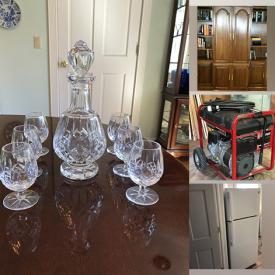 MaxSold Auction: This online auction features end tables, table lamp, art pieces, Garmin GPS system, Mirror, Rug, Golf bag, push mower, and craftsman router. Also includes Craftsman belt and disc sander, US stamps collection, Waterford Crystal glasses, vase and glass goblets. Also includes Rocker chair, Desks, dehumidifier, TV cabinet shelves, refrigerator, entertainment center and much more!