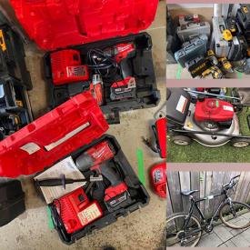 MaxSold Auction: This online auction features various items such as an air compressor, work bench, power painter, electric sander, grinder, table saws, welder, drills, booster cables, nails, inverter, miter saw, ice auger, quick jack, jointer, router table, wood cutting saws, work cart, ladder, screwdriver, pliers, clamps, finishing planner, cleaners, punching bag, grinder, power tools, bikes and much more!