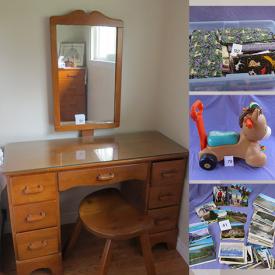 MaxSold Auction: This online auction features postcard collection, Hardy piano, furniture such as Bombay cabinets and maple vanity with mirror, holiday decor, books, lamps, children’s toys, men’s and women’s clothing, and much more!