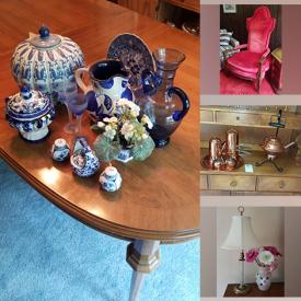 MaxSold Auction: This online auction features a bamboo chair, entry table, cabinet with hutch, curio cabinet, Armani figurines, bookcase, sofa table, artwork, fireplace tools and much more!!