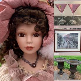 MaxSold Auction: This online auction features porcelain dolls, vintage pie crust table, framed wall art, room divider, studio pottery, beauty appliances, fabric, craft supplies, Christmas houses, crystal stemware, cast iron planters and much more!