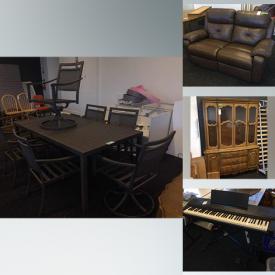 MaxSold Auction: This online auction features sofa, table, Tv set, patio set, dehumidifier, chairs, desk and futon. Also includes China cabinet, chairs, coffee table, light fixture and mirrors. Includes round table, bags, bifold doors, coat hooks, desk, fitness equipment and much more!