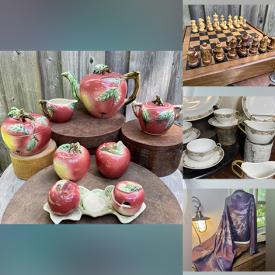 MaxSold Auction: This online auction features apple teapot set, high-end purses & wraps, Blue Mountain pottery, ZUNY Teddy Bear, art glass, chess sets, cookie jars, Evangeline Canuck art pottery, Mors Dag plates, carved wall hangings and much more!