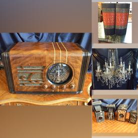 MaxSold Auction: This online auction features antique radio, vintage cameras, Tiffany-style lamp, Cobalt Bohemian art glass, Wedgwood, copper molds, Ansonia mantle clock, collector plates, stamp collection, chandeliers, depression glass, art glass, Christmas village houses, perfume bottles, train sets, and much more!