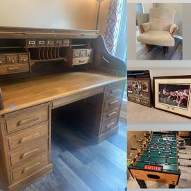 MaxSold Auction: This online auction features NFL memorabilia with COA, foosball table, furniture such as oak roll-top desk, king-size bed, and night stands, Bowflex treadclimber, small kitchen appliances, Klipsch speakers, Dell PC, board games, shelving units, BroilKing BBQ, sporting equipment and much more!