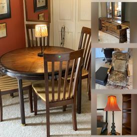 MaxSold Auction: This online auction features Ethan Allen French Country bedroom furniture, dining room table & chairs, table lamp, storage bench, desk, and much more!!