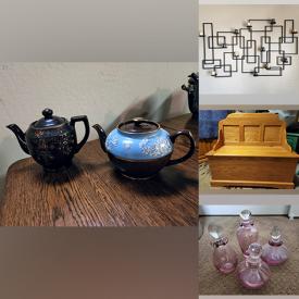 MaxSold Auction: This online auction features teapots, antique sewing machine, chaise couch, tile inlay table, dressers, metal headboard, candle wall art, perfume bottles, salt & pepper shakers, oil lamps, insulators and much more!