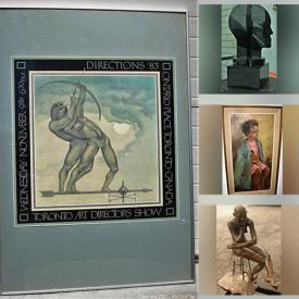 MaxSold Auction: This online auction features bronze statue, stained glass table lamp, framed wall art, art glass, wood carving, wooden puppet, Depression glass lamp, studio & art pottery, movie poster, Bosson chalkware and much more!