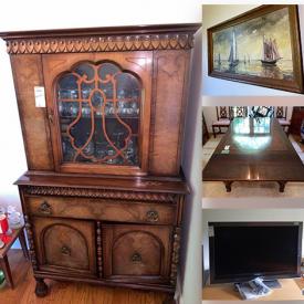 MaxSold Auction: This online auction features silver plate, Wedgwood china, framed paintings, 40” Sony TV, furniture such as antique European table, wooden chairs, side bar, vintage tallboy dresser, and loveseat, lamps, small kitchen appliances, handbags, books and much more!