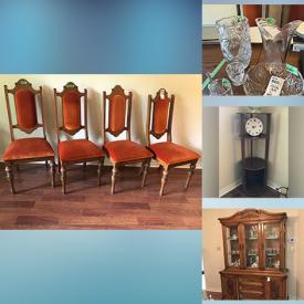 MaxSold Auction: This online auction features items such as a Dining Chairs, Dining Room Table, Platters, Vintage Heating Tray, Food Processor, Coffee Butler, Crystal Vases, Mikasa, Bowl, Round Stand, Coffee Pot, Avon Plate, Vintage Stand, Candleholder, Candle, China Sets, Glass Stemware and much more!