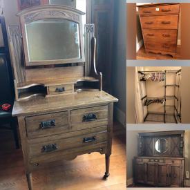 MaxSold Auction: This online auction features dining chairs, dressers, wing-back chair, closet organizer, antique wardrobe, leather counter chairs, kitchen island, roll-top desk, leather sofa, and much more!