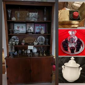 MaxSold Auction: This online auction features a wingback chair, antique Cherrywood table, vintage carving set, vintage India brass vase, copper tea kettle, Wedgwood collection, wall lamp and much more!