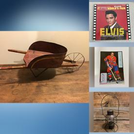 MaxSold Auction: This online auction features Elvis albums, baseball memorabilia, baseball cards, autographed photos, blanket box, antique wheelbarrow, sewing machine desk drawer, various tools such as wrenches, drills bits, hand saws, hammer, screwdriver, molding plane, Coal iron, hand trowel, nippers, nail puller, antique Railroad Lantern, hand drill, brace drill, spear and much!