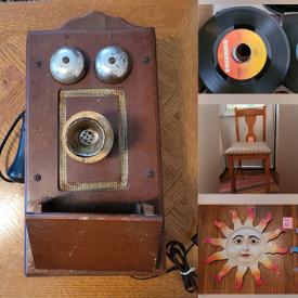 MaxSold Auction: This online auction features antique radio, kitchenware, 45 records, bedding, wooden chair, home decor and more!