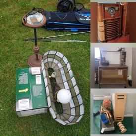 MaxSold Auction: This online auction features items like exercise equipment, wall shelves, desk, dresser, antique radio, books electronics, table, chairs, lamps, stools, cutlery, doll house, tent, camping gear, snow blower, bicycle, ladder, tools, beach gear, air conditioner and much more!