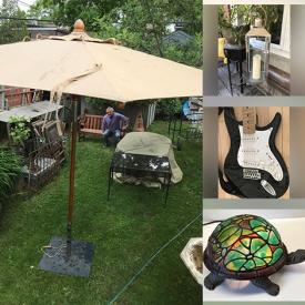 MaxSold Auction: This online auction features various items such as an iron garden, Gloster umbrella, night tables, hurricane lamp, plant stand, etched glass, guitars, chair sides, ironstone dishes, foam cubes, furniture fabric, board game, tables, converse shoes, glass tortoise, wooden armchair, wine cooler and much more!