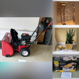 MaxSold Auction: This online auction features snowblower, small kitchen appliance, floor  & table lamps, bar stools, sleeper sofa, area rug, sectional sofa, floating wall shelves and much more!