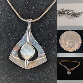 MaxSold Auction: This online auction features jewelry such as sterling rings, bracelet charms, pendants, Art Nouveau brooch, morgan silver dollars, gold plated rings, sterling earrings, Marcasite pins, necklaces and much more!
