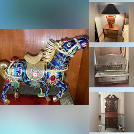 MaxSold Auction: This online auction features an Arabian trunk, China cabinet, coffee table, dresser, Lenox figurines, flatware, wok, guitar, keyboard, vintage turntable, book collection, office equipment, garden tools and much more!