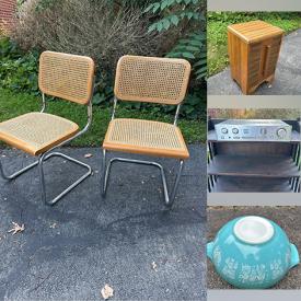 MaxSold Auction: This online auction includes furniture such as a bistro set, glass coffee table, wood bookcase, CB2 tray, metal shelf, foldable chair, garden chairs and others, Luxman amplifier, tins, wall decor, paddles, fabric, McCoy planters, milk glass, Mikasa dishware, vintage lamp, kitchenware, wicker plant holders, Wade figures, disco ball planter, Midcentury teak magazine holder, Veggie Bullet, copper candlestick, Singer sewing machine, jewelry, Rogers Bros cutlery, dollhouse furniture, Excalibur food dehydrator, pet supplies and much more!