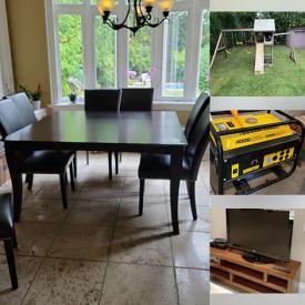 MaxSold Auction: This online auction features playground set, 42” LG TV, furniture such as professional spa chair, dining table and chairs, side table, vintage rocking chair and vintage china cabinet, dinnerware, generator, Apple computer, lamps, small kitchen appliances and much more!