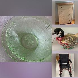 MaxSold Auction: This online auction features furniture, collectibles, vintage items, Tupperware, glassware, flatware, dinnerware, mugs, tablecloth, wheelchairs, VHS, books, exercise bike, Armoire, hangers, men\'s ties, Vintage Encyclopedias,  hats, weights, games and much more!