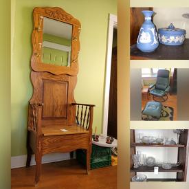 MaxSold Auction: This online auction features a dresser and mirror, futon, coffee table, cabinet, cedar chest, buffet & hutch, Johnson Bros China Set, original art, printer, snowshoes, tools box and much more!