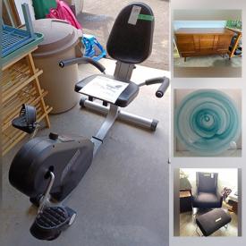 MaxSold Auction: This online auction features garden tools, recumbent cycle, vinyl records, small kitchen appliances, power & hand tools, cedar chest, cubby storage shelf, media cabinet, stereo components, live plants, Teak laminate cabinet, art glass, teacup/saucer sets, framed wall art, pull-out bed, drafting table, craft supplies, fabrics, fitness gear and much more!