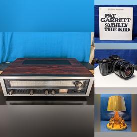 MaxSold Auction: This online auction features folklore art lamp, vintage kitchen items, Pyrex, carved wood sculpture, Indigenous artwork, stereo components, cameras, video game console, LPs, art books, vintage bottles and much more!!