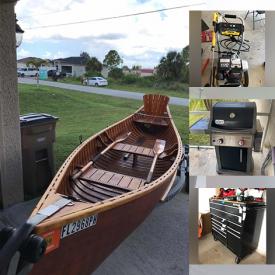 MaxSold Auction: This online auction features a dresser, bedframe, boat shelving unit, shelf, washer and dryer, Lasso fan, tools, rack, Craftsman drills, tool chest, Husqvarna chain saw, Craftsman lawnmower, kayaks and canoes, life jackets, wall art, ladders and much more!