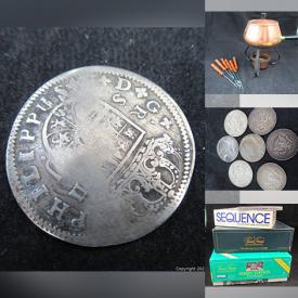 MaxSold Auction: This auction features collection of US silver coins, Spanish silver coins, Canadian silver coins, Canadian uncirculated set of quarters, games, guitar, vintage posters, artwork, vintage electric train set, brass items, puzzles, Rogers bros cutlery, cameras, Lladro figurine, ceramic figurine, Royal Dux figurine, dishes, glassware, crystal ware, decorative, Knick knacks, Vintage Burroughs adding machine, fishing tools, jewelry, watches, Black and decker saw, ice skates, plastic tarp roll and much more