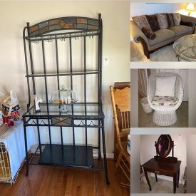 MaxSold Auction: This online auction features portable fireplace, area rugs, sofas, leather recliner, bakers rack, stools, patio furniture, dressers, 4-poster bed, trundle beds, wicker furniture, hobnail milk glass, table lamps, leather loveseat, bar stools, stand-alone bar and much more!