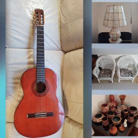 MaxSold Auction: This online auction features guitars, radio cassettes, tape decks, Mexican pottery, glassware, serving ware, small kitchen appliances, wall art, vacuums, speakers, radio, cameras, shell lamp, Samsung 52\" TV, wood and glass TV stand and much more!