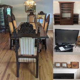 MaxSold Auction: This online auction features 47” LG TV, framed wall art, sterling silver, crystal stemware, furniture such as dining table with chairs, antique display cabinet, credenza, and sofa, office supplies, serving ware, stained glass, Weber grill and much more!