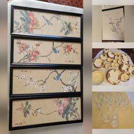 MaxSold Auction: This online auction features framed wall art, tins, vases, heater, fan, Franciscan earthenware dishes, decorative plates, candelabra, crystal drinking glasses and much more!